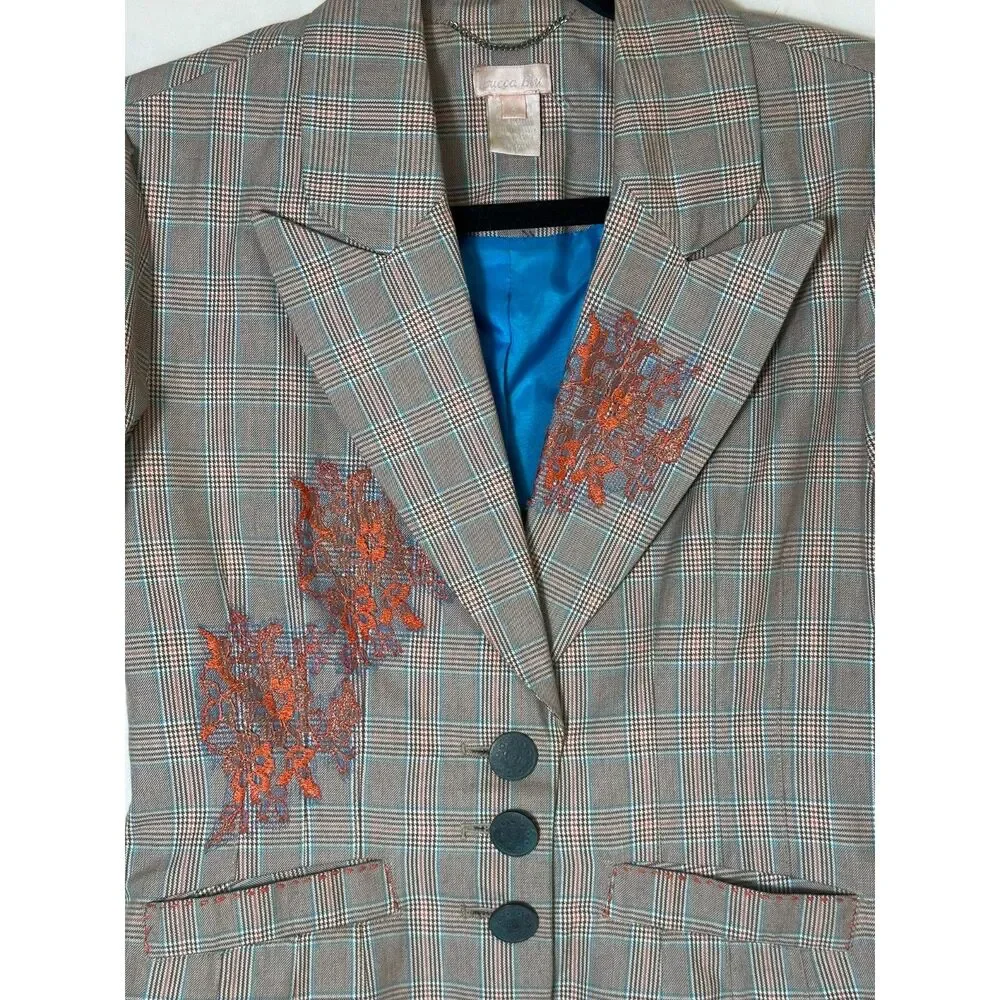 Lucca Blu Women's Herringbone Tweed Jacket/Skirt Set Lace Applique Size 4 Lined - Picture 3 of 11